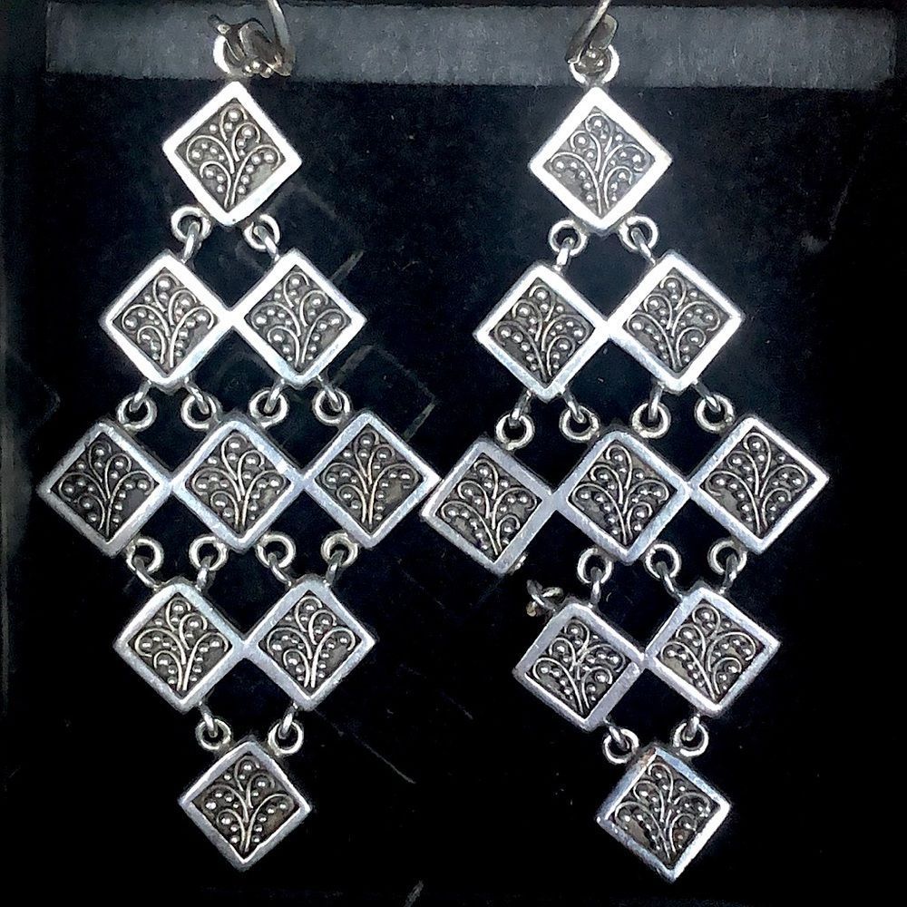 LOIS HILL Sterling Silver Oxidized Granulated Drop Dangle Chandelier Earrings